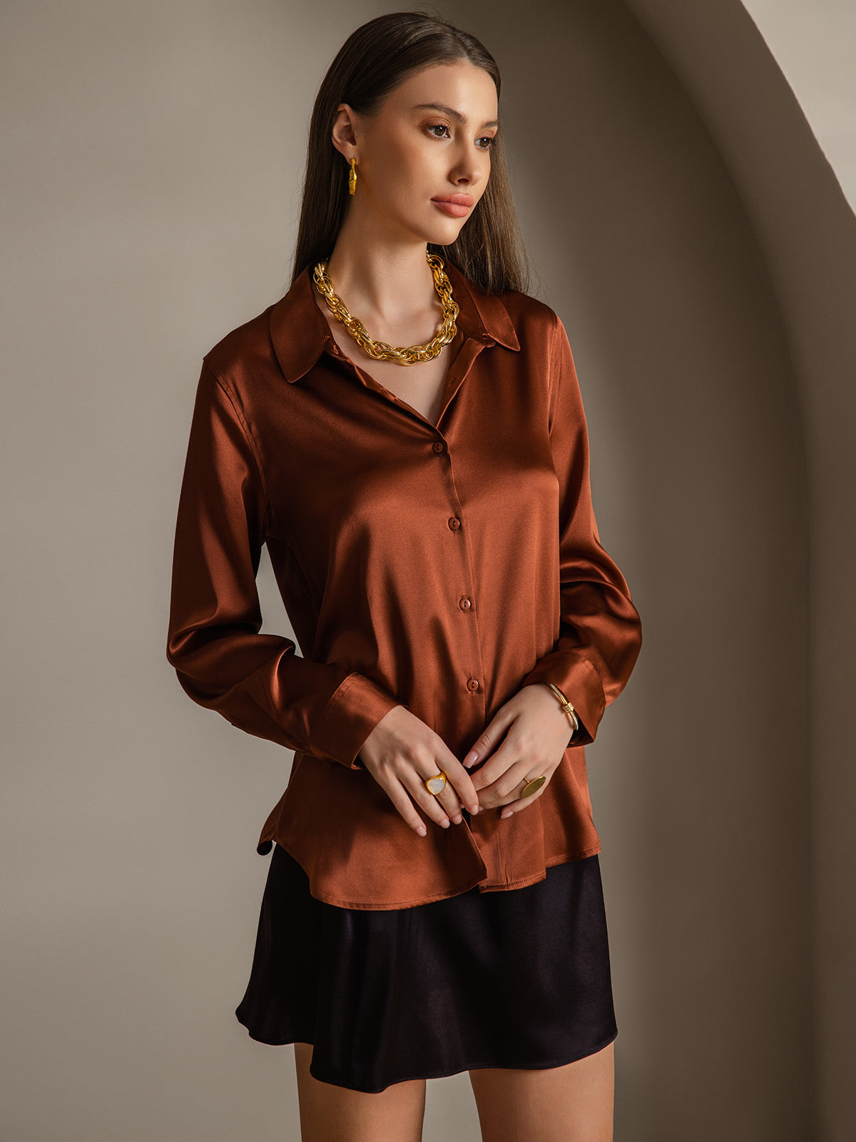 Rosstef 19Momme Kumaş Uzun Cep Long Sleeve Kadın Bluzu