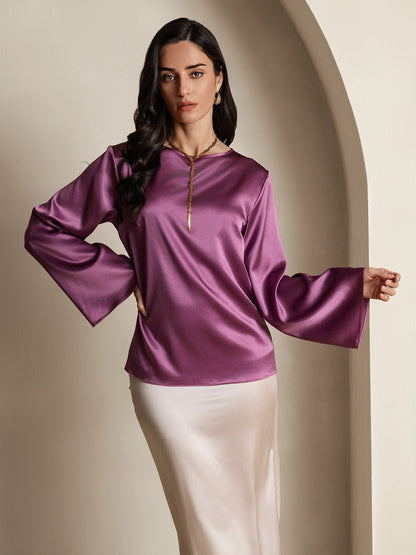 Rosstef 19Momme Silk Bell Sleeve Boat Neck Kadın Giyimi