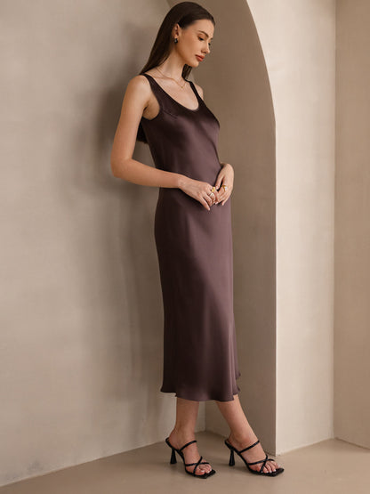 Rosstef 100% Mulberry Silk U Neck Midi Long Dress