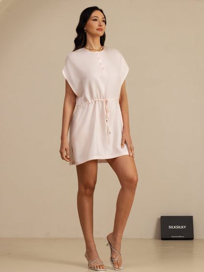 Rosstef Pure Silk Henley Neck Cap Sleeve Short Dress