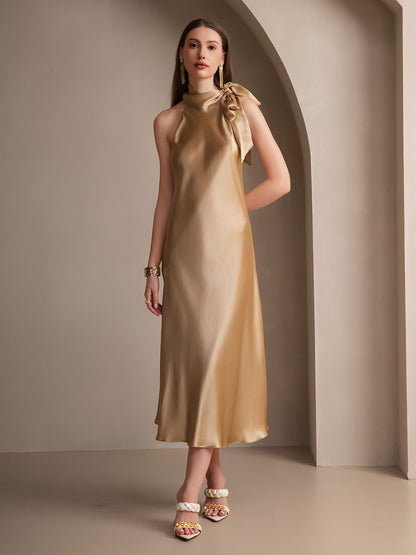 Rosstef 19Momme Silk Sleeveless Tie Neck Midi Dress