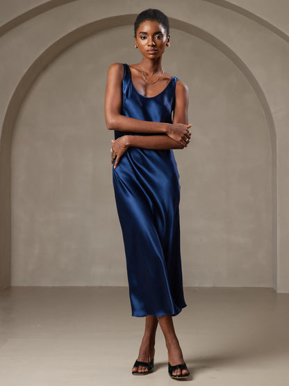 Rosstef 100% Mulberry Silk U Neck Midi Long Dress