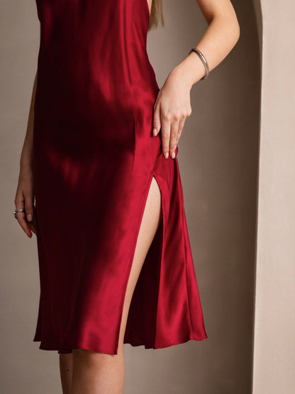 Rosstef Pure Silk Midi Dress with Criss Cross V-Back