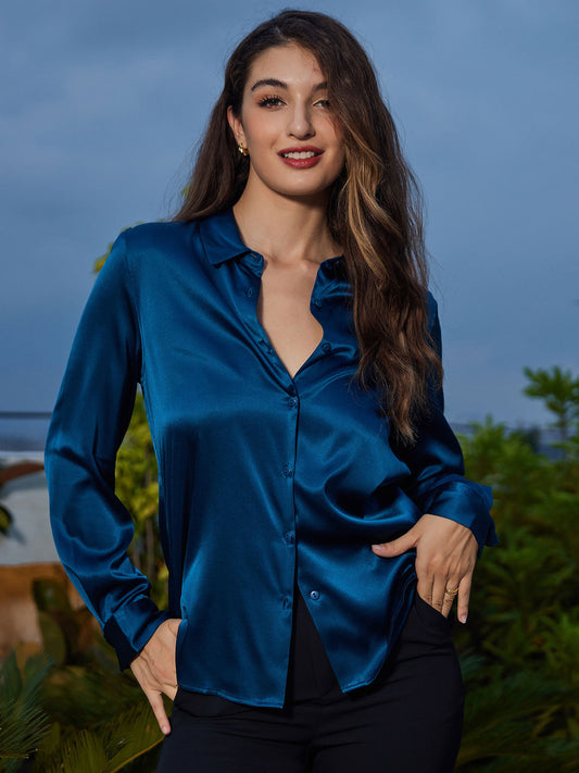 Rosstef 19Momme Sik Long Sleeve Lapel Collar Kadın Günüşü