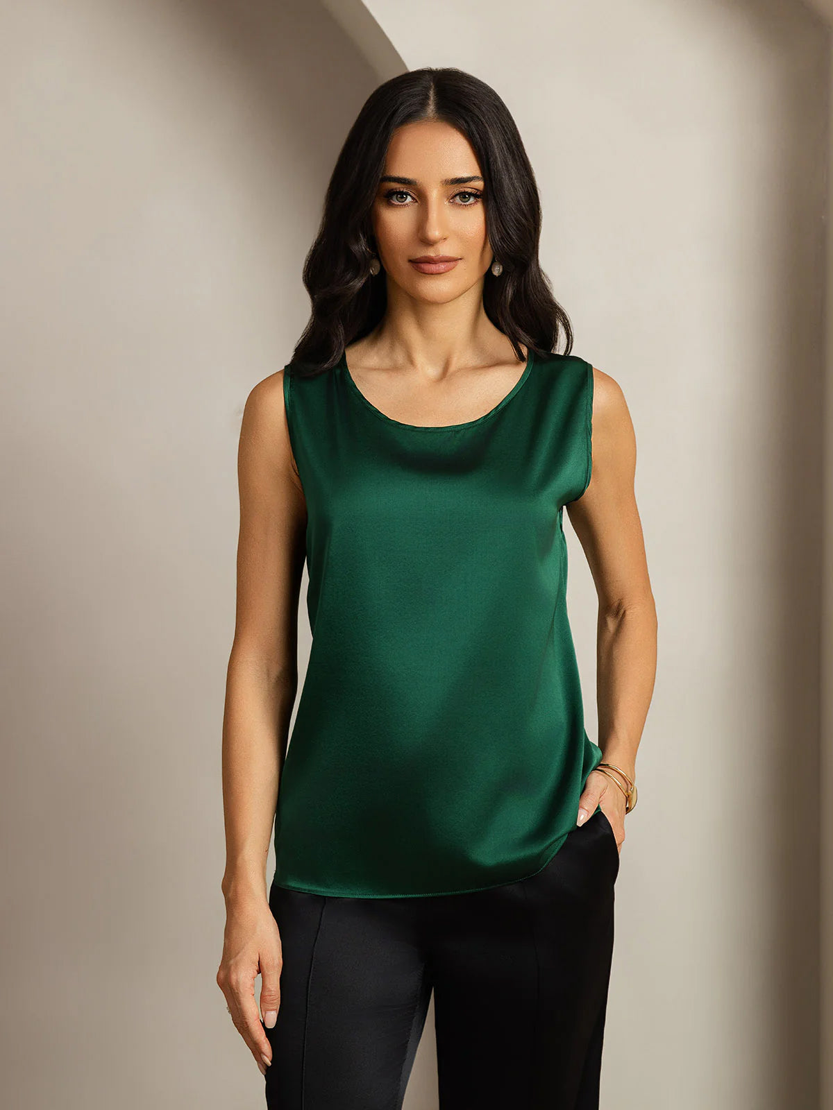 Rosstef 19Momme Silk Sleeveless Round Neck Women's Tank Top