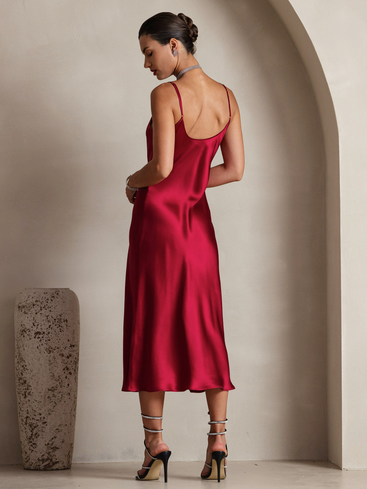 Rosstef 100% Mulberry Silk Spaghetti Strap Midi Long Dress