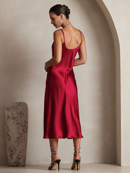 Rosstef 100% Mulberry Silk Spaghetti Strap Midi Long Dress
