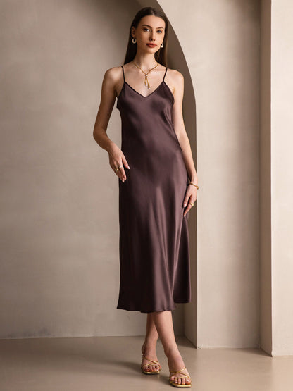 Rosstef 100% Mulberry Silk Spaghetti Strap Midi Long Dress