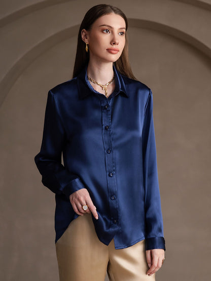 Rosstef 19Momme Silk Long Sleeve Lapel Collar Women's Shirt