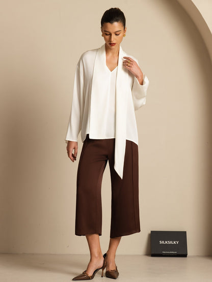 Rosstef 19Momme Stretch Silk Asimetrik V Çıkıntılı Bluz