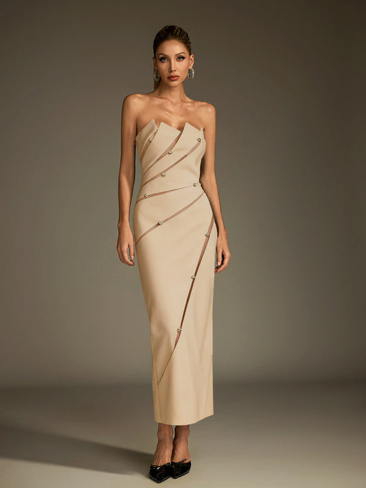 Laethar Strapless Maxi Dress In Khaki