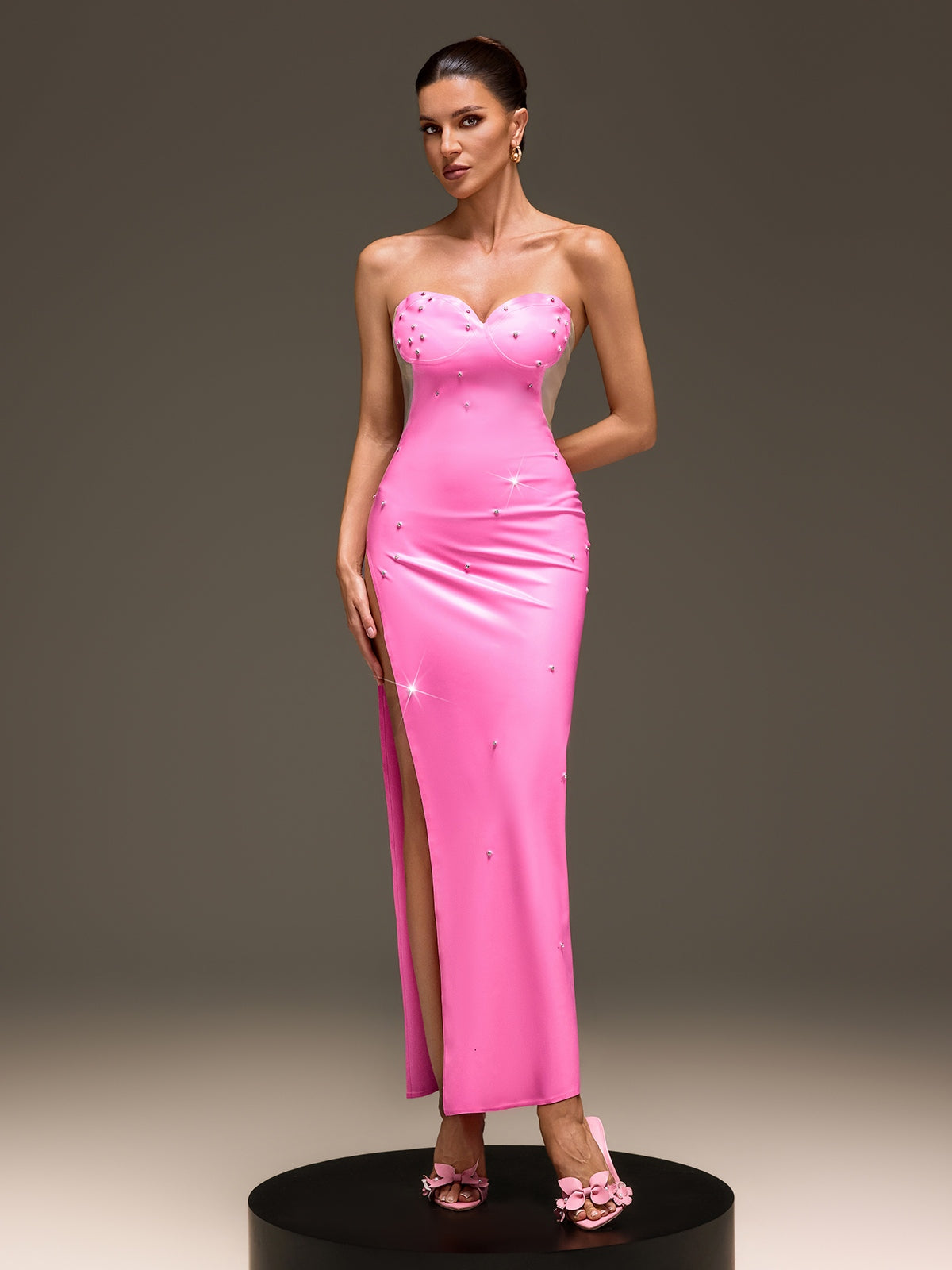 Aethric Strapless Rhinestone Latex Dress