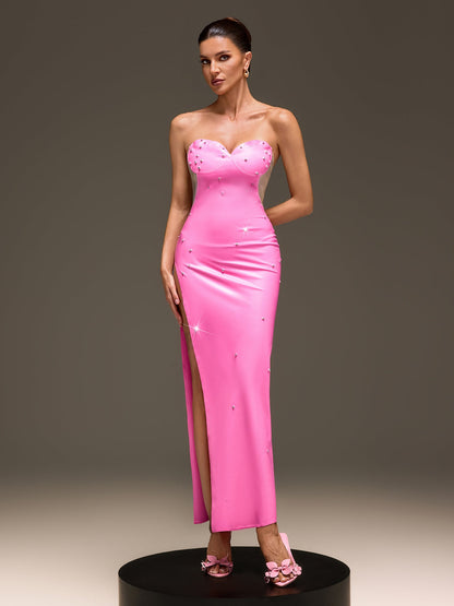 Aethric Strapless Rhinestone Latex Dress
