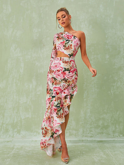 Rosstef Aiyana Çiçekli Maxi Etek Pink