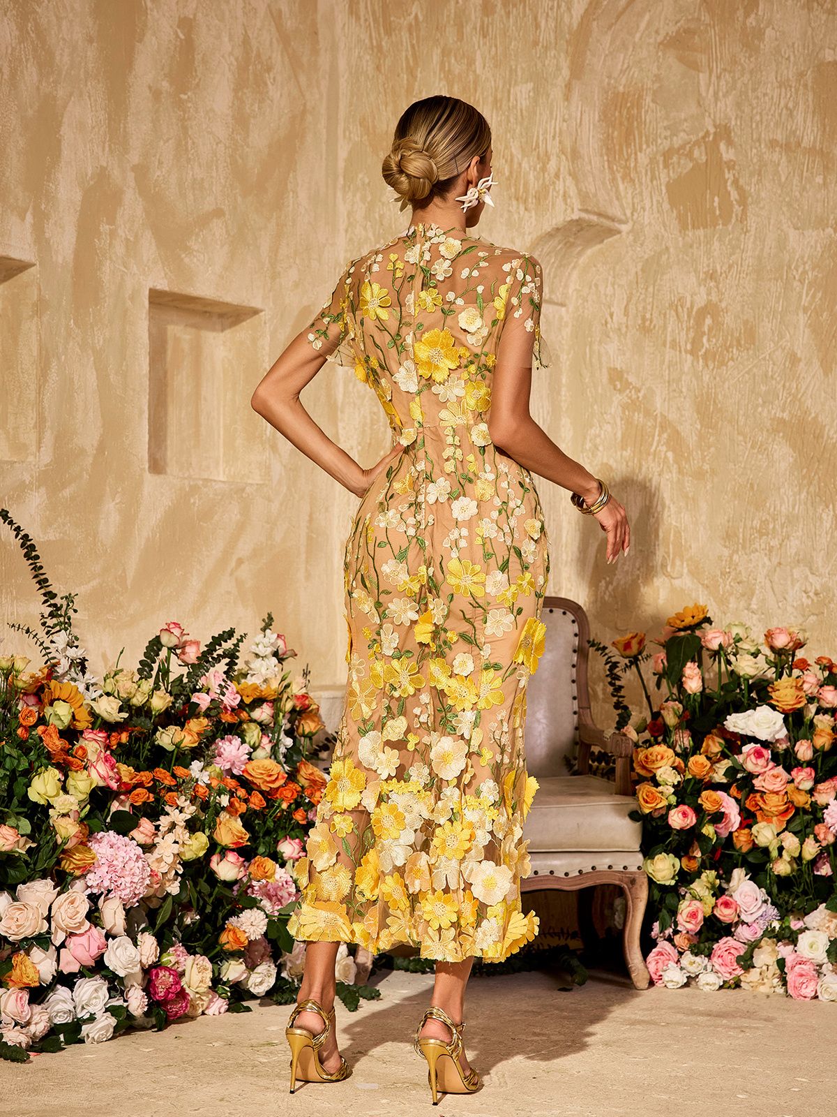Rosstef Bežeği Çiçekli Midi Gown