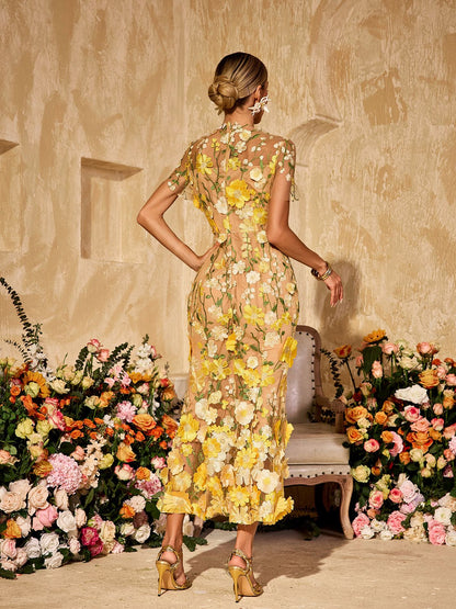 Rosstef Bežeği Çiçekli Midi Gown