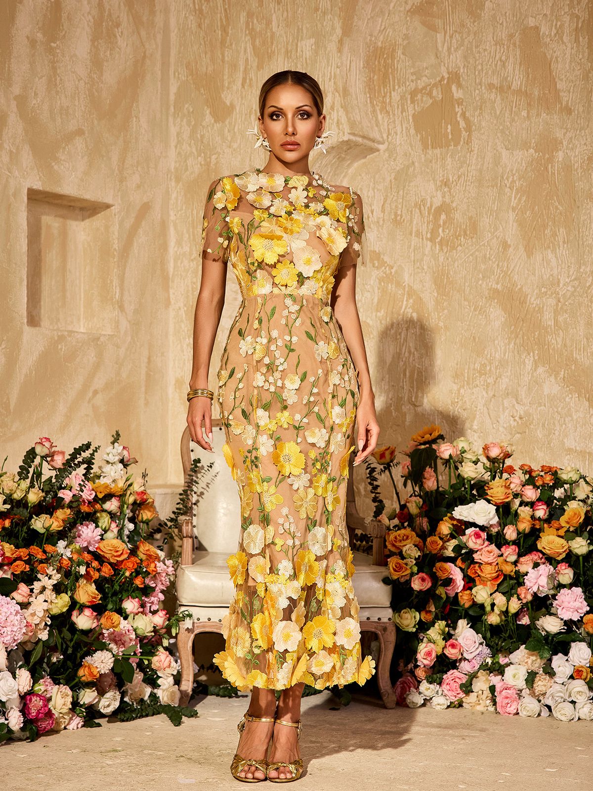 Rosstef Bežeği Çiçekli Midi Gown