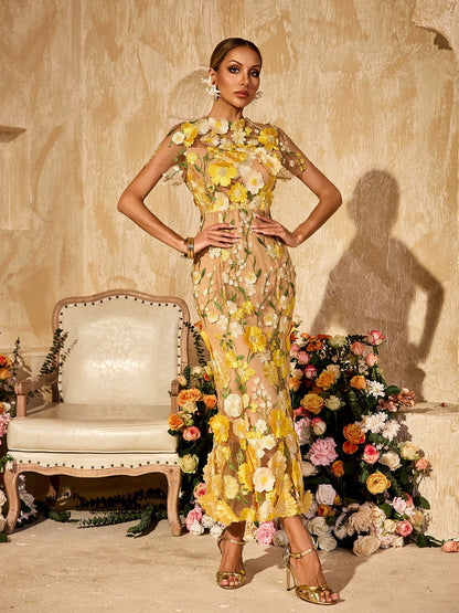Rosstef Bežeği Çiçekli Midi Gown