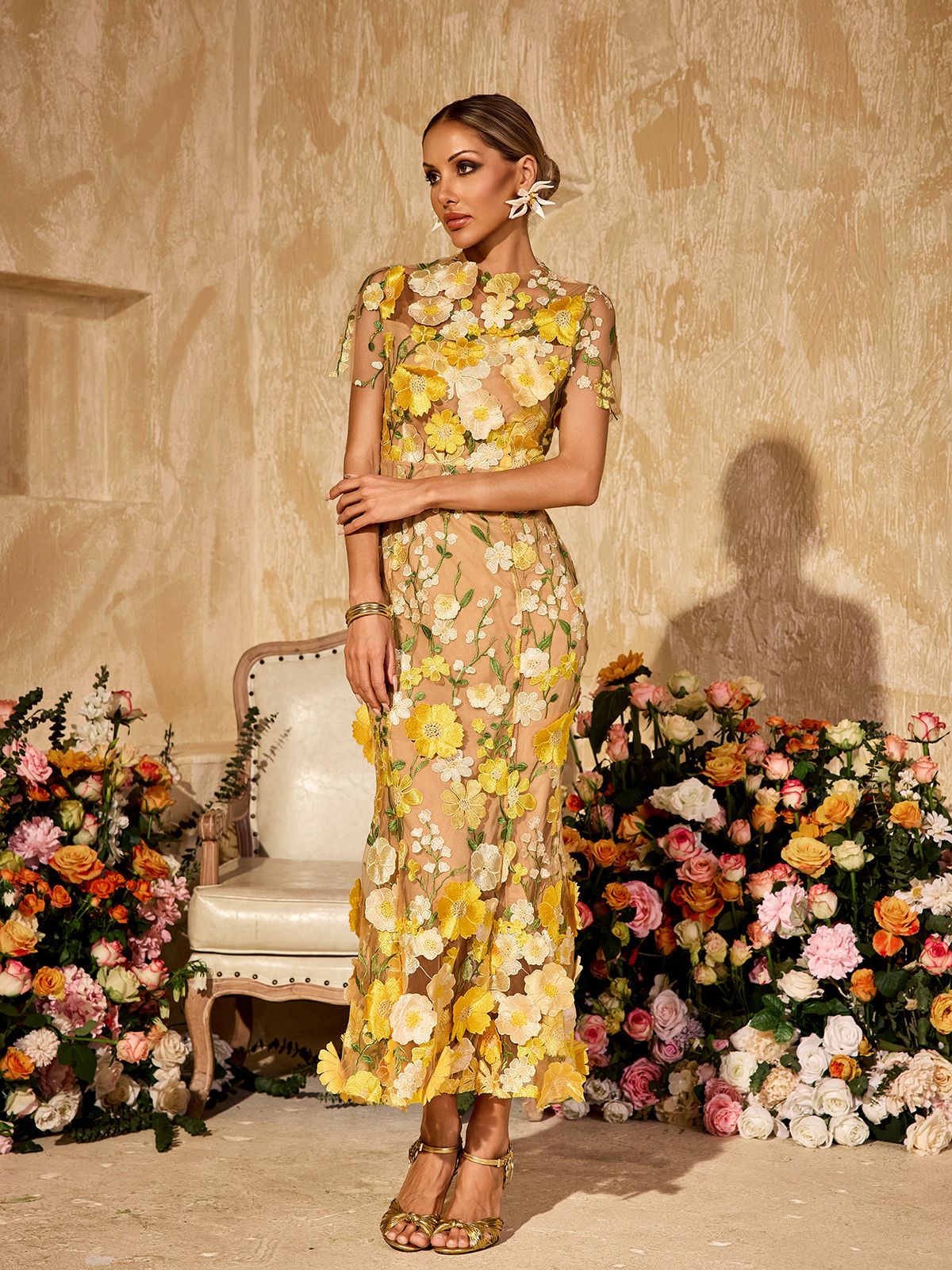 Rosstef Bežeği Çiçekli Midi Gown
