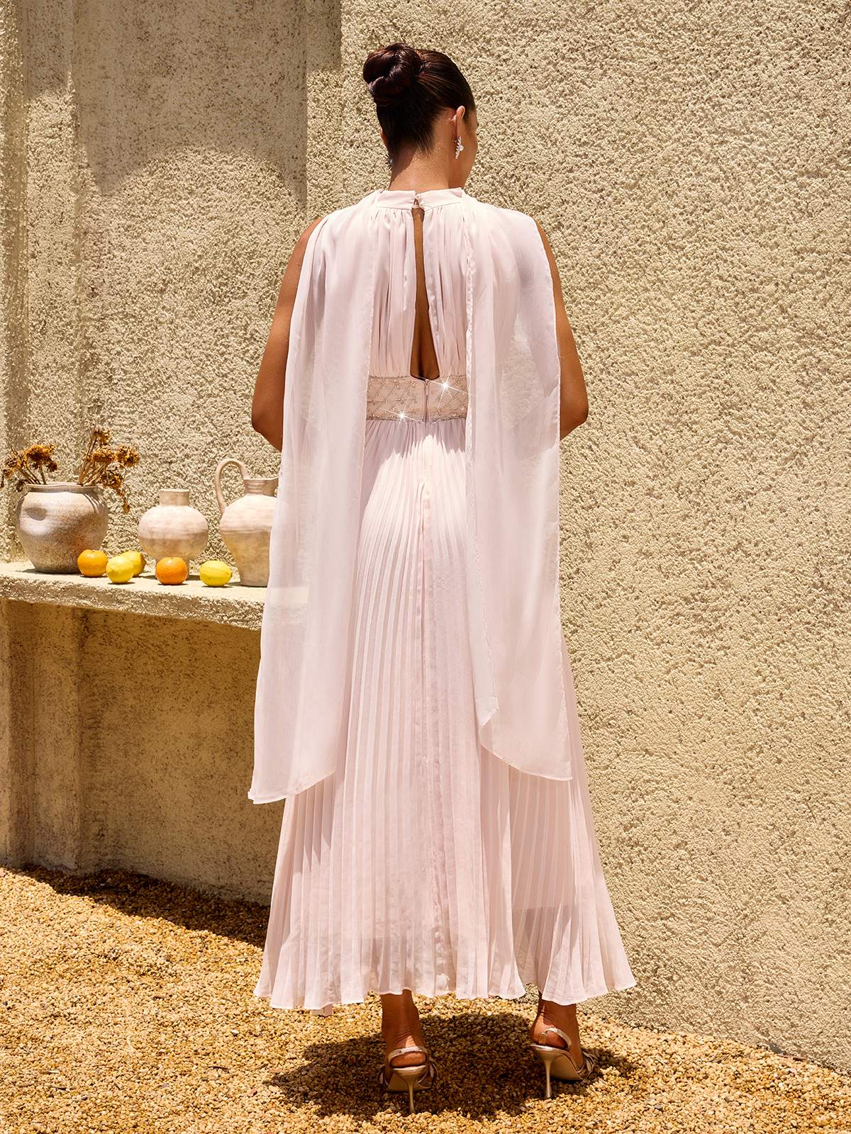 Altoir Pleated Rhinestone Maxi Dress