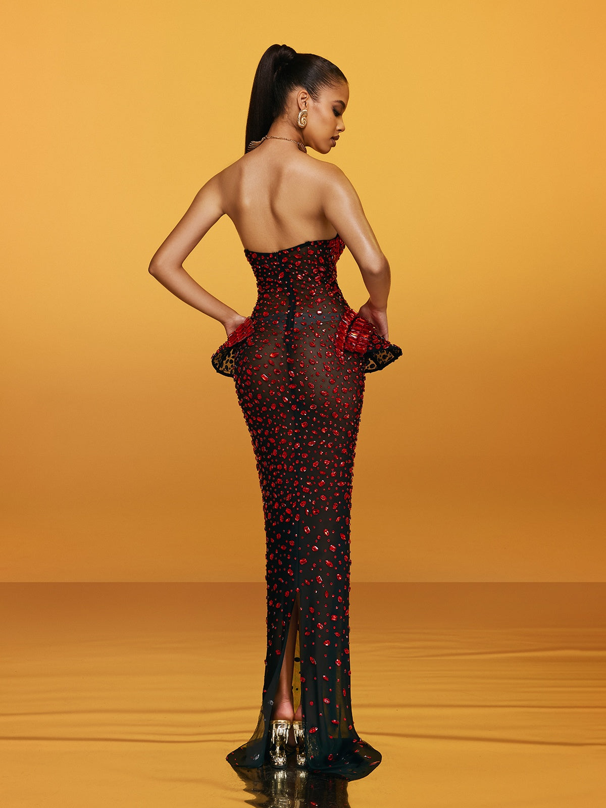 Arygon Strapless Cutout Crystal Maxi Dress In Wine