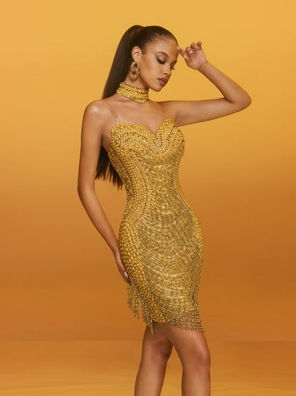 Rosstef Crystal Fringe Chain Mini Dress
