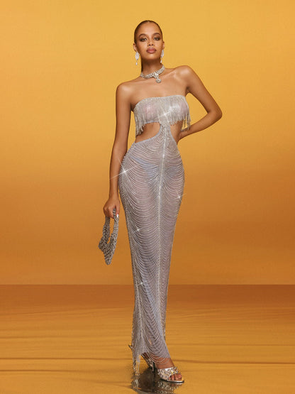 Aurelis Strapless Cutout Fringe Maxi Dress