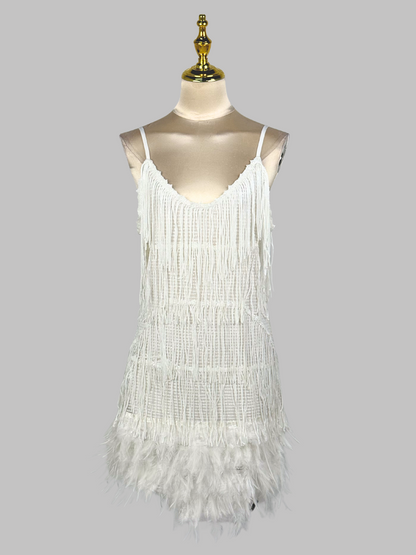 Rosstef Tassel Feather Mini Dress - Beyaz