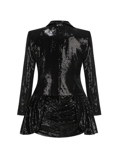 Azzin Folded Collar Sequin Skirt Set With Blazer