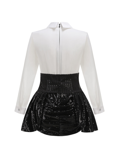 Azzin Folded Collar Sequin Skirt Set With Blazer