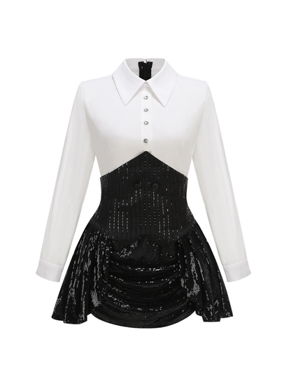 Azzin Folded Collar Sequin Skirt Set With Blazer