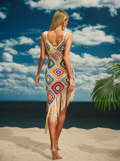 Rosstef Spaghetti Knitted Fringe Midi Dress