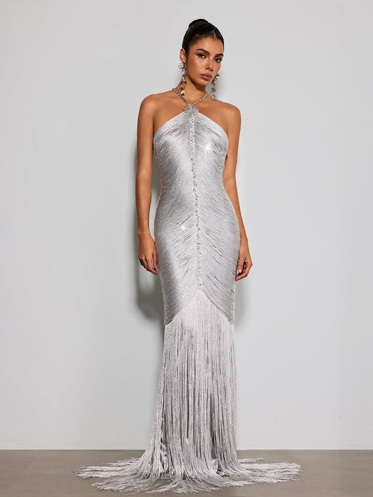 Bluma Halterneck Diamond Fringe Maxi Dress