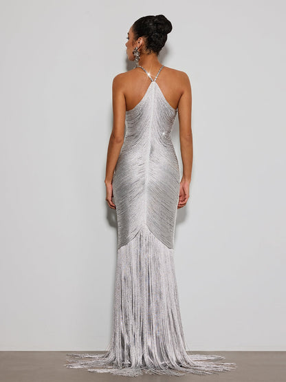 Bluma Halterneck Diamond Fringe Maxi Dress