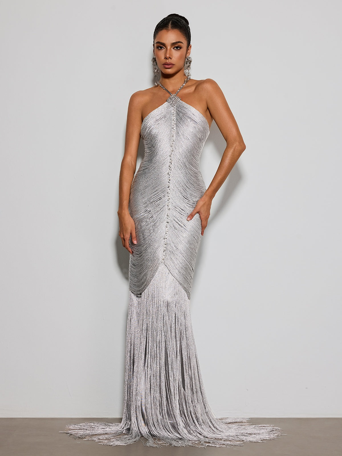 Bluma Halterneck Diamond Fringe Maxi Dress
