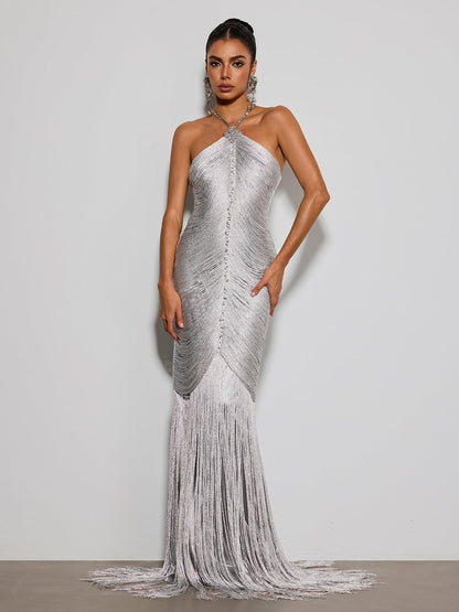 Bluma Halterneck Diamond Fringe Maxi Dress