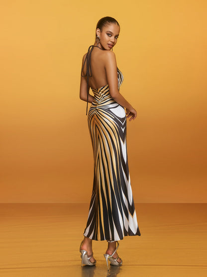 Rosstef Brazia Halterneck Stripe Midi Dress