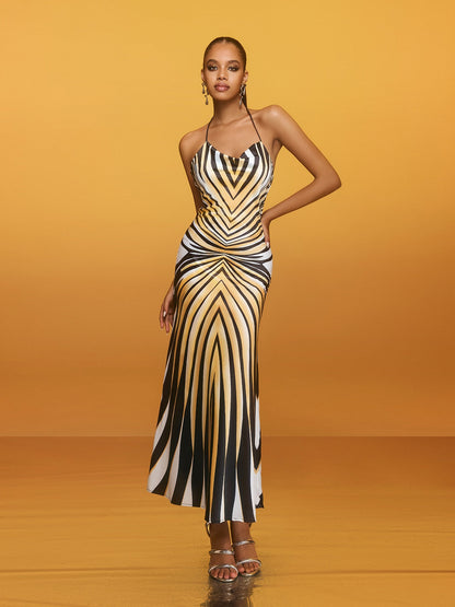 Rosstef Brazia Halterneck Stripe Midi Dress