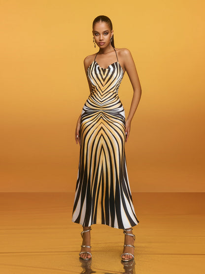 Rosstef Brazia Halterneck Stripe Midi Dress