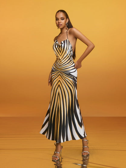 Rosstef Brazia Halterneck Stripe Midi Dress