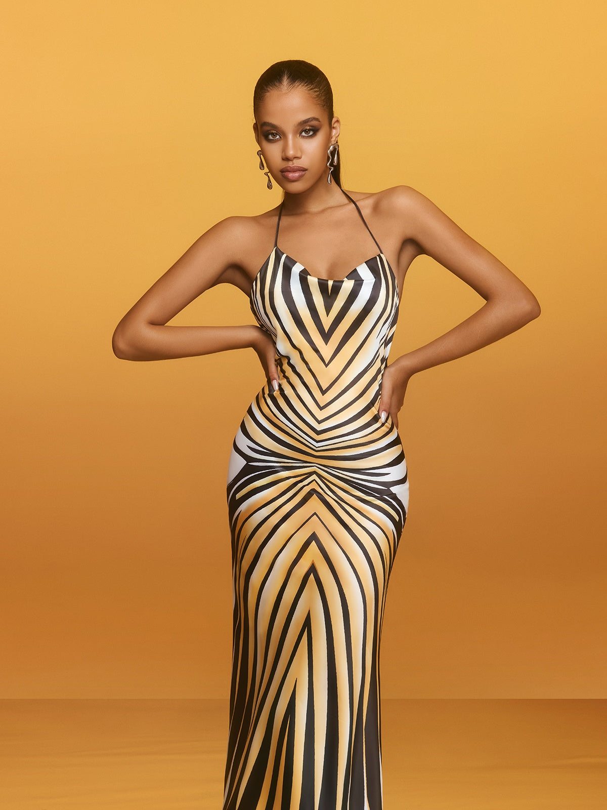 Rosstef Brazia Halterneck Stripe Midi Dress