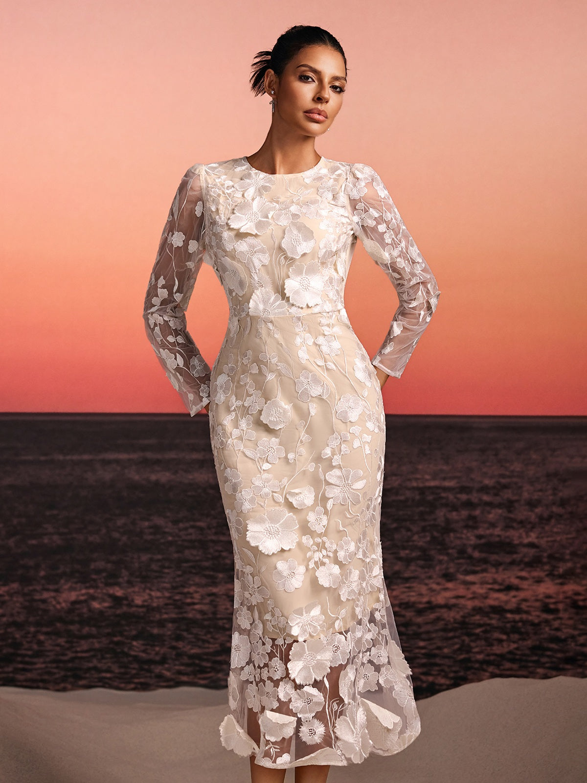 Rosstef Embroidered Flower Midi Dress