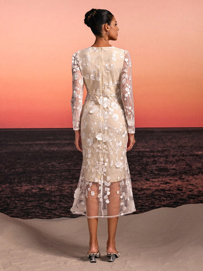 Rosstef Embroidered Flower Midi Dress