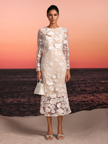 Rosstef Embroidered Flower Midi Dress