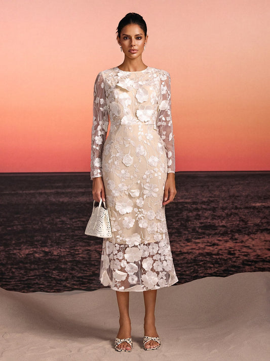 Rosstef Embroidered Flower Midi Dress