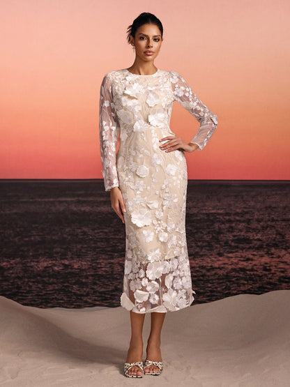 Rosstef Embroidered Flower Midi Dress