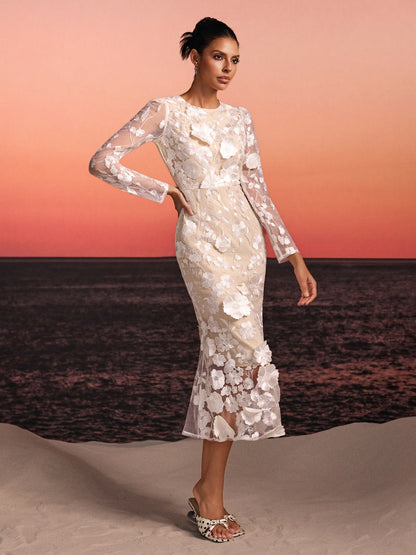 Rosstef Embroidered Flower Midi Dress