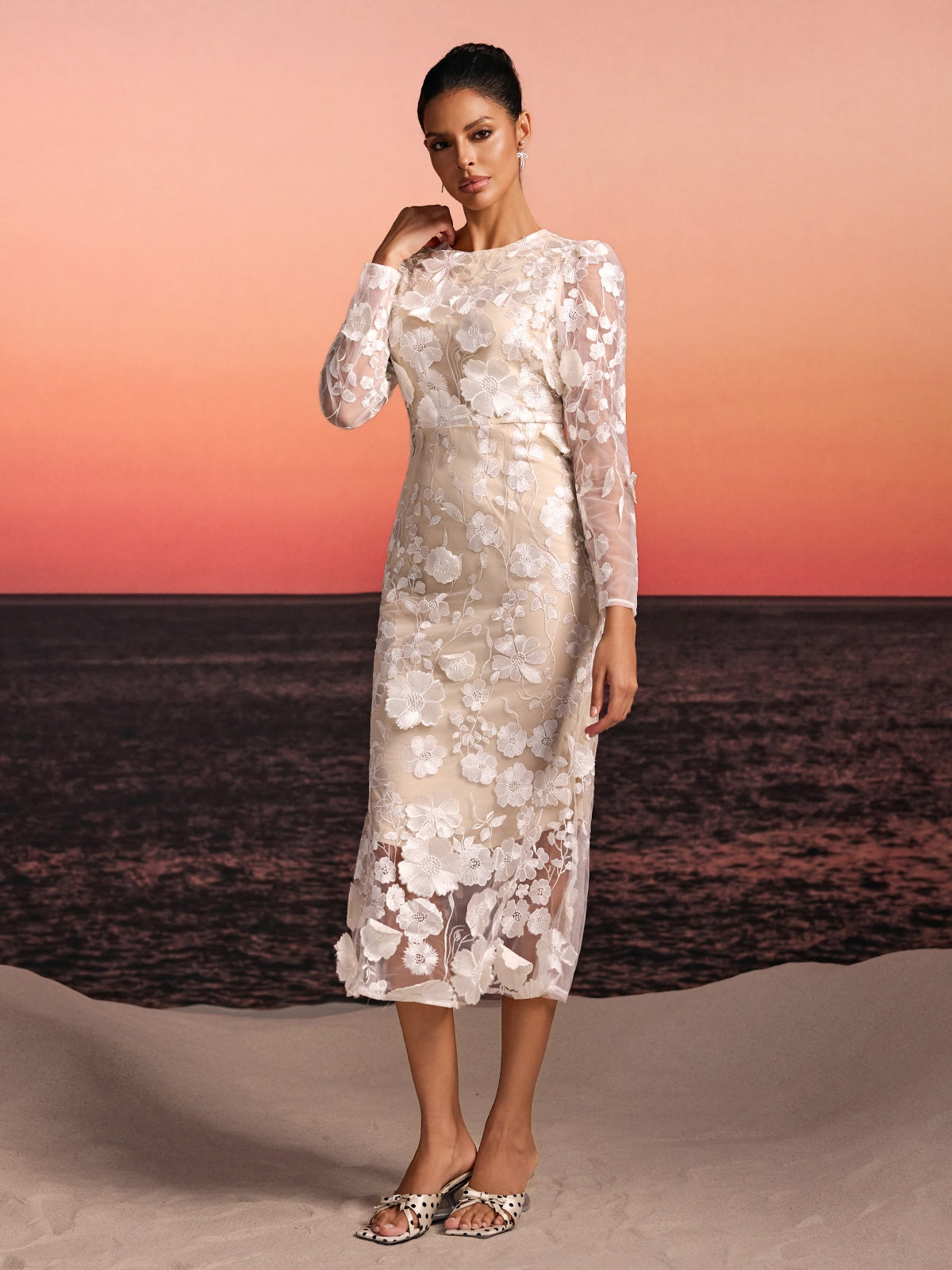 Rosstef Embroidered Flower Midi Dress