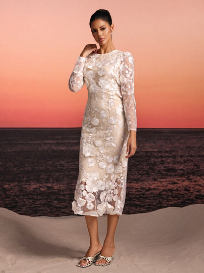Rosstef Embroidered Flower Midi Dress