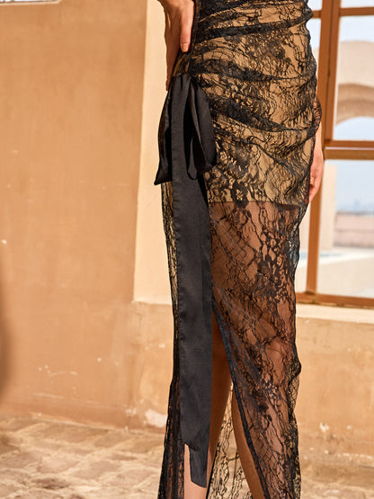 Bynor Sleeveless Lace Split Maxi Dress